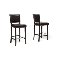 Baxton Studio Bbt5112 Bar Stool-Brown Aries Dark Brown Modern Bar Stool With Nail Head Trim Set of 2